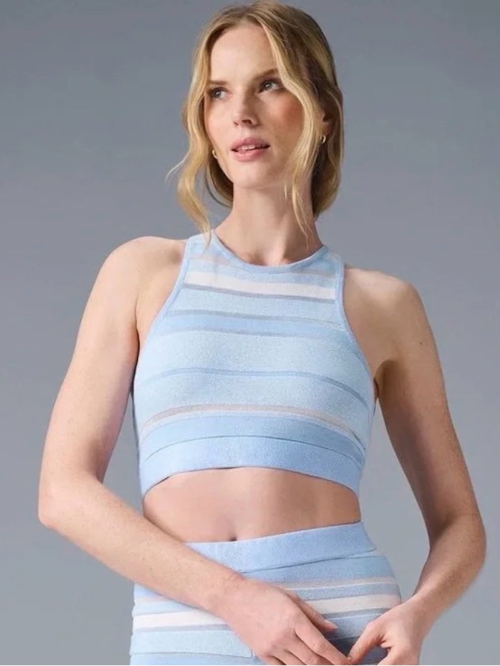 Alo Yoga Women’s Sport Play Knit Bra - Seashell Blue/Ivory